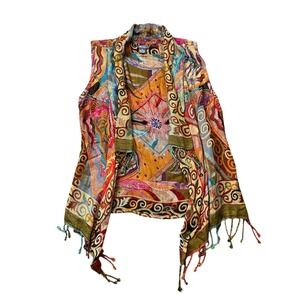 Anu Medium Art To Wear Tapestry Open Front Vest 100% Viscose